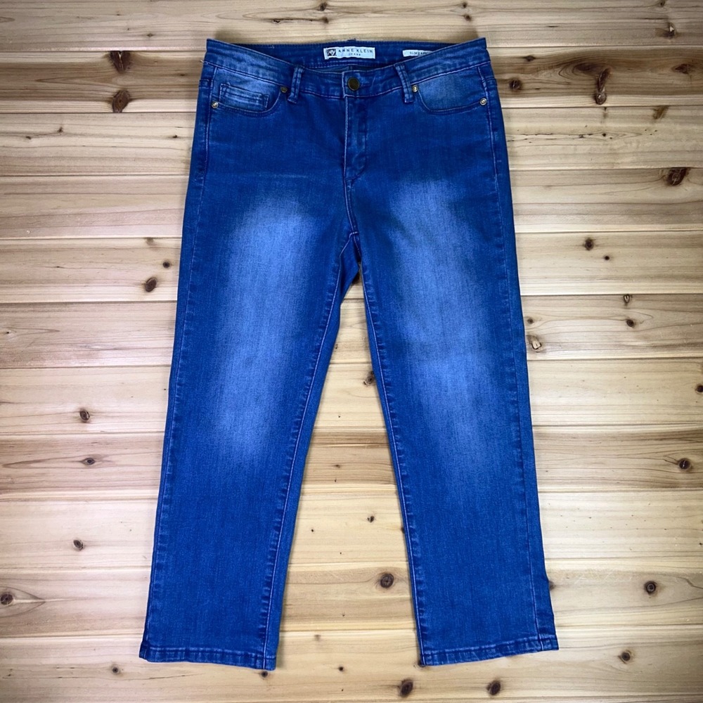 Anne Klein Jeans Womens 4 Slim Capri Straight Leg Cropped Denim Blue Jeans